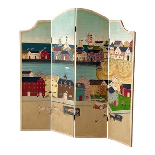 Hand Painted Antique Folk Art Screen by Sandi Wickersham Resnick For Sale