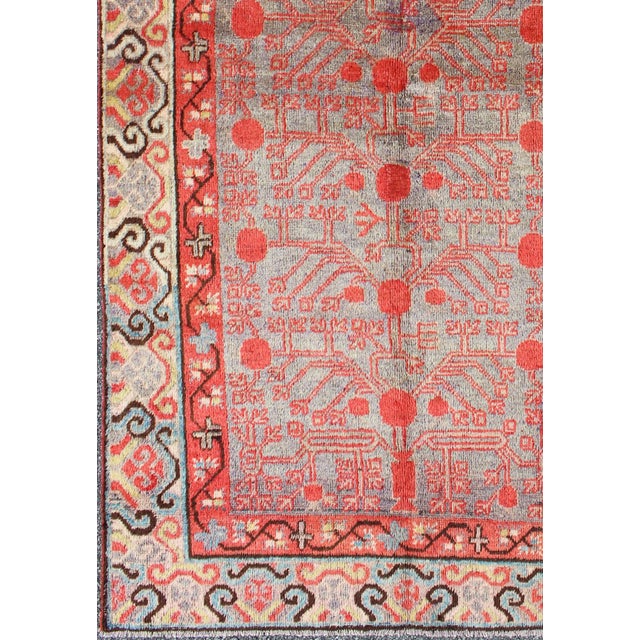 Early 20th Century Intricate Vintage Khotan Rug With Sub-Geometric Design in Reds and Light Blue 3'10'' X 8'1'' For Sale - Image 5 of 6