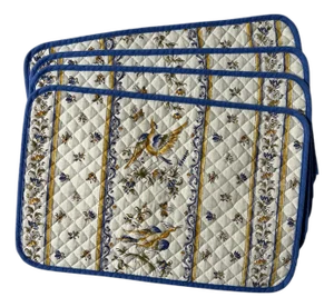 French Provencal Placemats Moustiers Birds by Poupees Yolande, Made in France - Set of 4