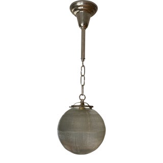 Vintage 1920s Holophane Ball Shade With Satin Nickel Fixture For Sale