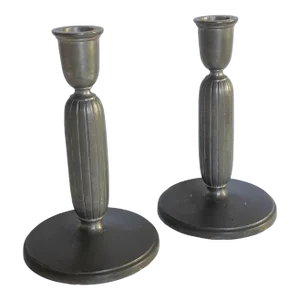 Mid 20th Century Art Deco Pewter Candlesticks by Just Andersen- a Pair