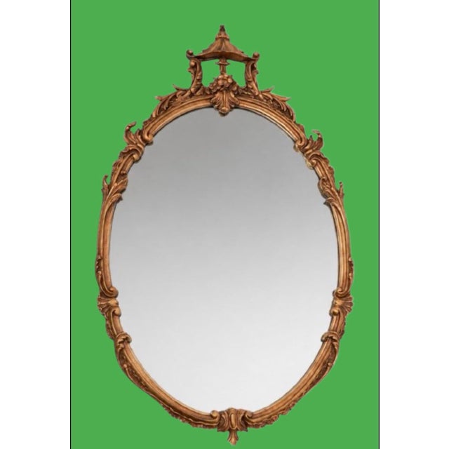 A fantastic antique oval shaped mirror, beautiful gilded wood frame, the perfect complement to any chinoiserie decor...