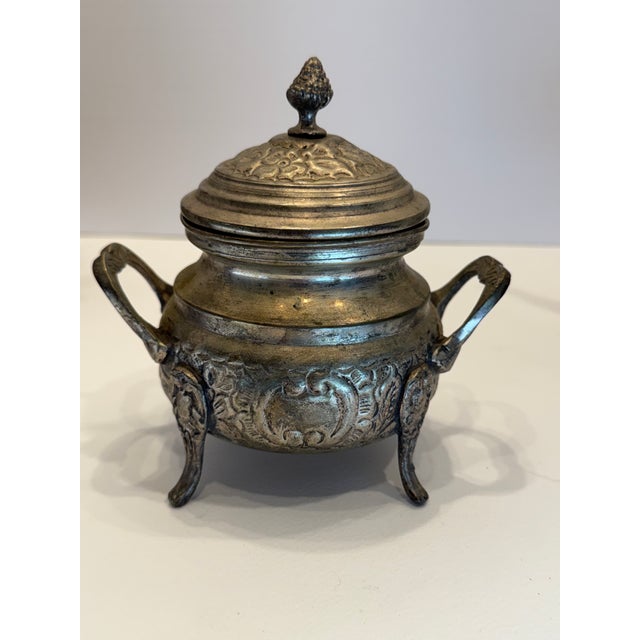 Metal Ornate Antique Middle Eastern Silver Plated 4-Piece Tea & Coffee Service Set For Sale - Image 7 of 8