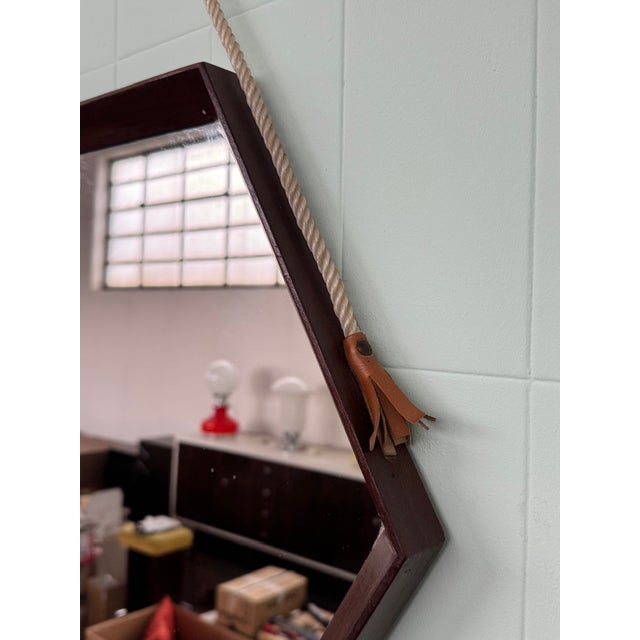 Brown Hexagonal Italian Mirror with Teak Frame, 1950s For Sale - Image 8 of 12
