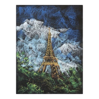 Pastel Study 5 - Original Blue Tone Paris Eiffel Tower Painting on Paper by Kathleen Keifer For Sale