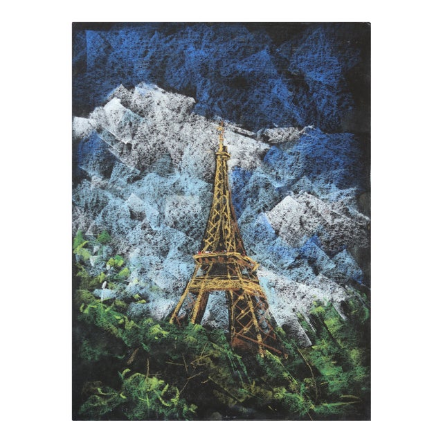 Pastel Study 5 - Original Blue Tone Paris Eiffel Tower Painting on Paper by Kathleen Keifer For Sale