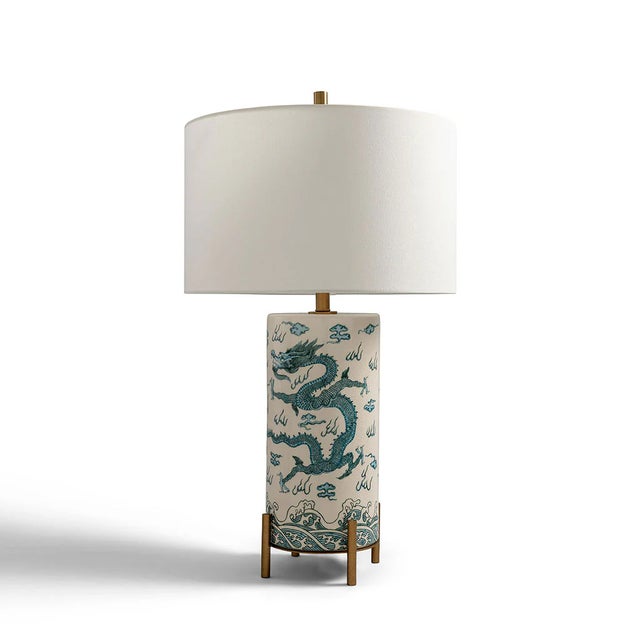 Chinese Imperial Dragon Teal Lamp For Sale - Image 3 of 5