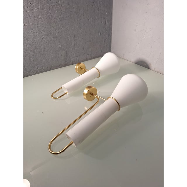 1980s Wall Lamps in Brass and Glass in the style of Arredoluce, Set of 2 For Sale - Image 5 of 6