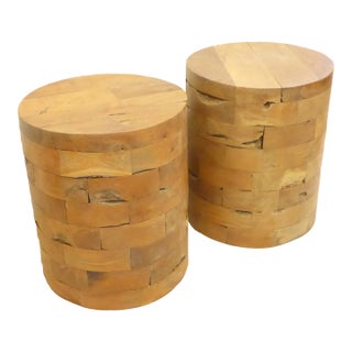 Vintage Weathered Teakwood Tables - a Pair For Sale