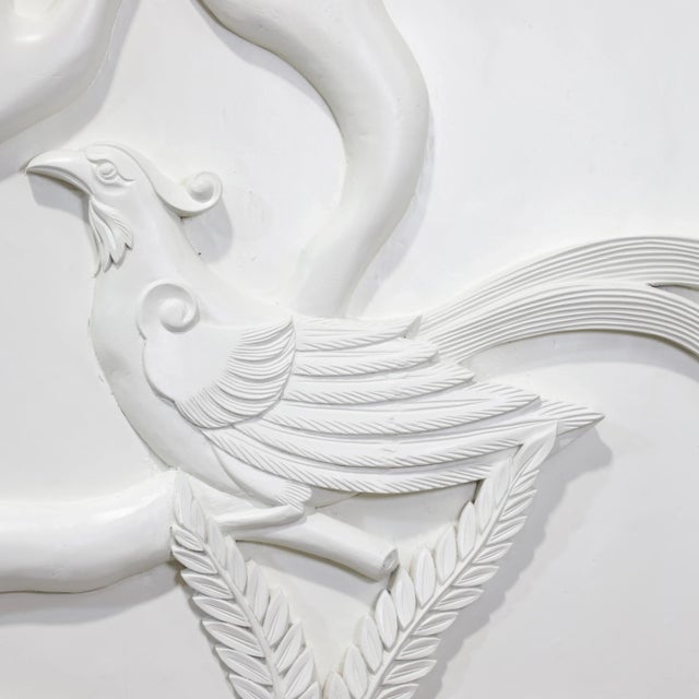 Wood Pair of Modern White Relief Wall Panels With Bird and Grape Motifs For Sale - Image 7 of 16