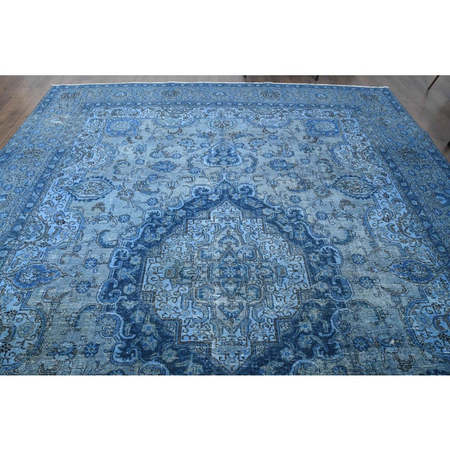 Textile 1970s Vintage Persian Handmade Wool Cotton Blue Area Rug For Sale - Image 7 of 11
