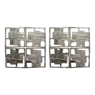 Abstract Vintage Brutalist Cast Metal Wall Sculptures, Pair For Sale