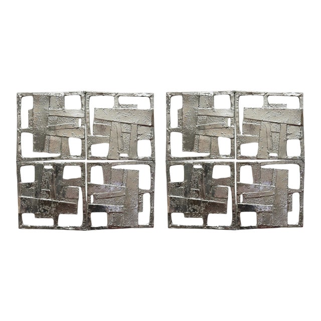 Abstract Vintage Brutalist Cast Metal Wall Sculptures, Pair For Sale