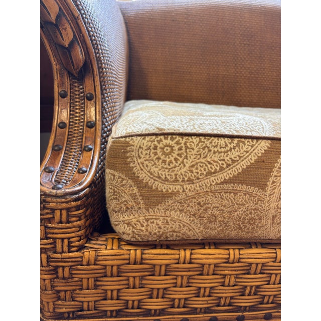Vintage British Colonial Tommy Bahama Style Woven Rattan Loveseat For Sale - Image 12 of 12