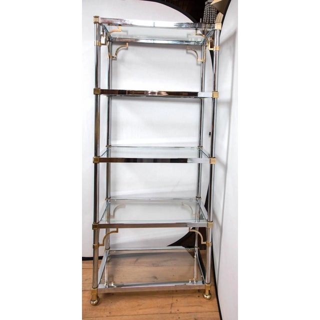 Chinoiserie 1970s Vintage Chrome and Brass Chinoiserie Style Étagère For Sale - Image 3 of 18