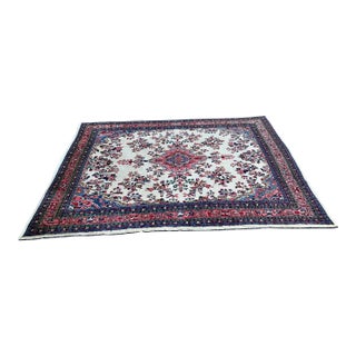 Vintage Persian Hand-Knotted Wool Rug With Ivory Field & Rose Floral Medallion For Sale