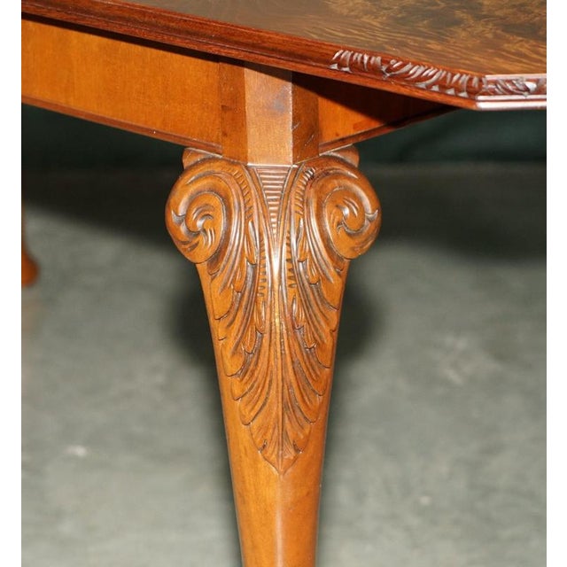 Vintage English Burr and Burl Walnut Extending Dining Table and Chairs, 1940s, Set of 7 For Sale - Image 9 of 18