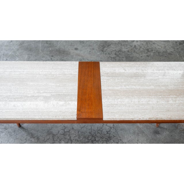 Mid-Century Modern 1960s American of Martinsville Walnut & Travertine Coffee Table For Sale - Image 3 of 13