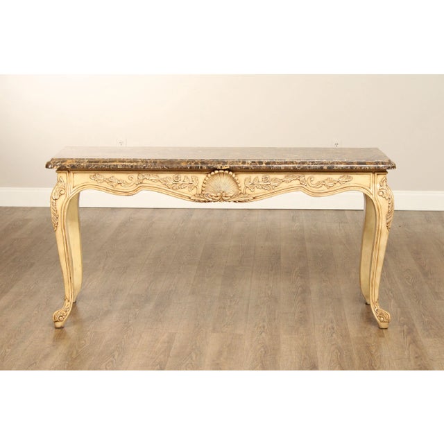Antique White Rococo Style Carved Painted Console Table with Tessellated Marble Top For Sale - Image 8 of 12