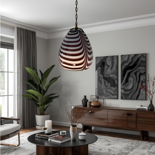 Vintage Murano Mauve Zebra Striped Art Glass Pendant Light For Sale - Image 15 of 18
