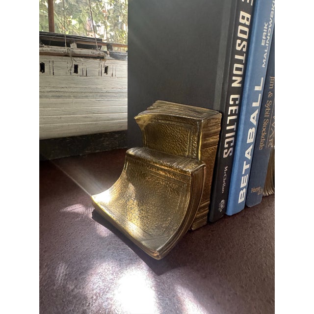 Brass Vintage Leatherlines Books Brass Heavy Bookend Pair For Sale - Image 8 of 9