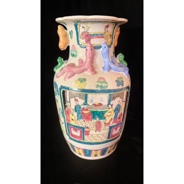 1950s Chinese Medallion Vase With Applied Dragons For Sale - Image 11 of 12