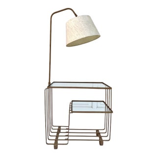 Vintage Metal and Glass 2-Tier Table and Floor Lamp For Sale