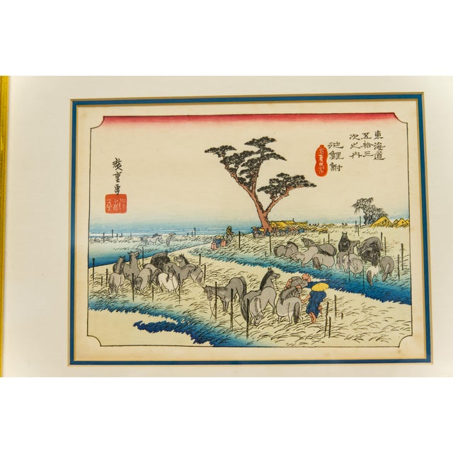 Japanese "Tōkaidō Road Series" by Andō Hiroshige Japanese Woodblock Prints a Pair For Sale - Image 3 of 6