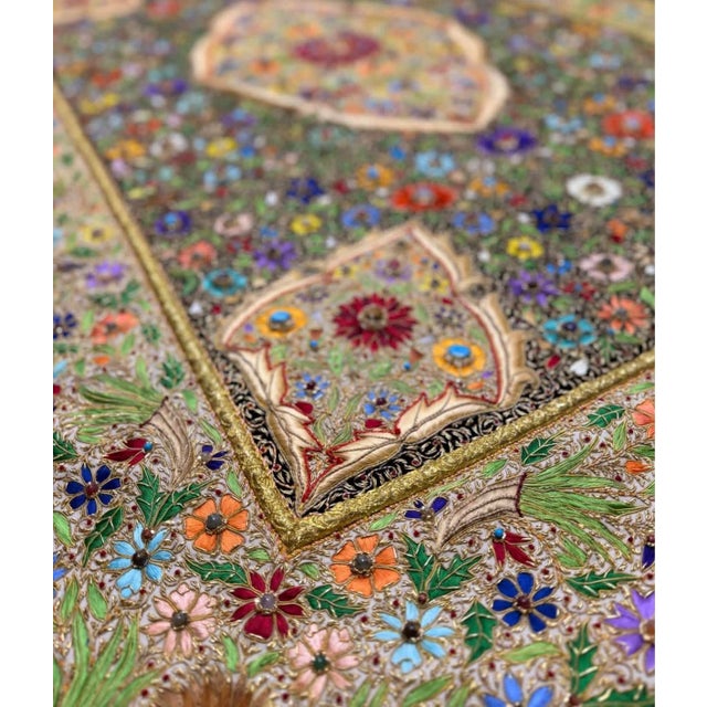 Vintage Indian Jeweled Hand Embroidered Floral Wall Tapestry Textile 72” X 50” For Sale - Image 4 of 7