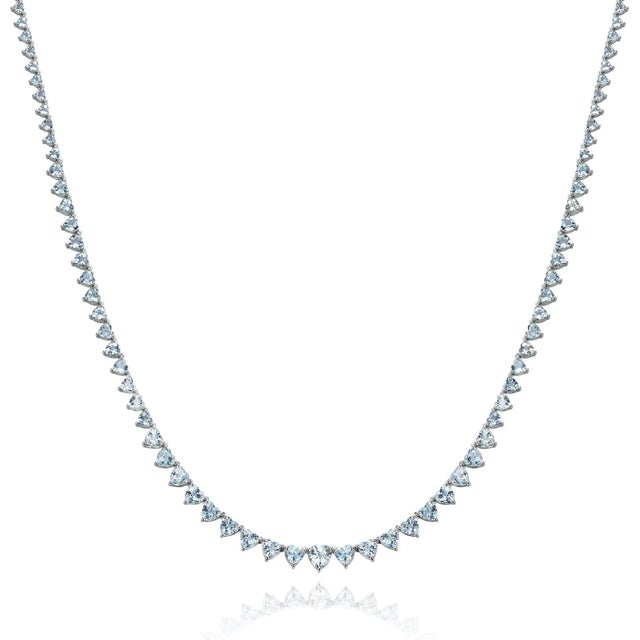 Nina Zhou 20.40ct Heart Aquamarine Riviera Graduated Tennis Necklace in 14k Gold For Sale - Image 9 of 12