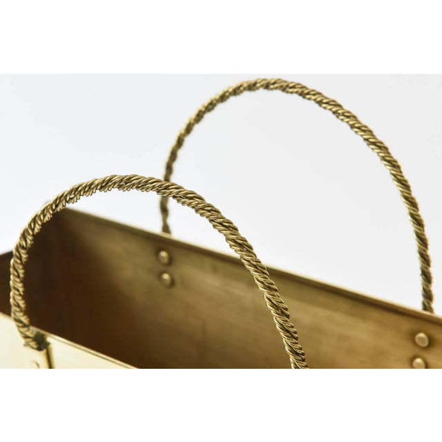 1970s Vintage Brass Shopping Bag Sculpture or Magazine Holder With Braided Handles For Sale - Image 5 of 10
