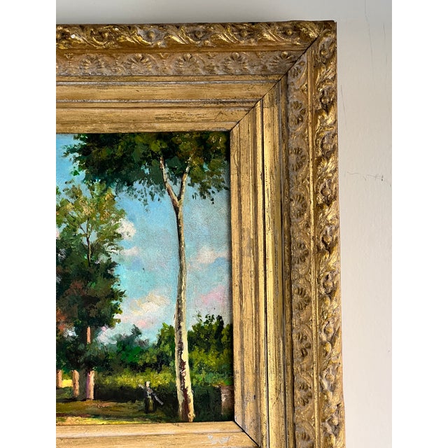 Antique Continental School Oil on Board Painting “Sunny Tree Lined Path” Unsigned C. Early 20th Century For Sale - Image 4 of 7