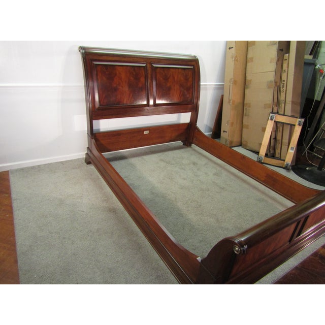 Item 87932: Ethan Allen solid mahogany Queen size sleigh bed. Age: 2000's. Details: Come with siderails and center...
