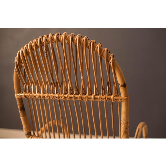 Vintage Sculptural Franco Albini Style High Back Bamboo Rocking Chair For Sale - Image 12 of 18