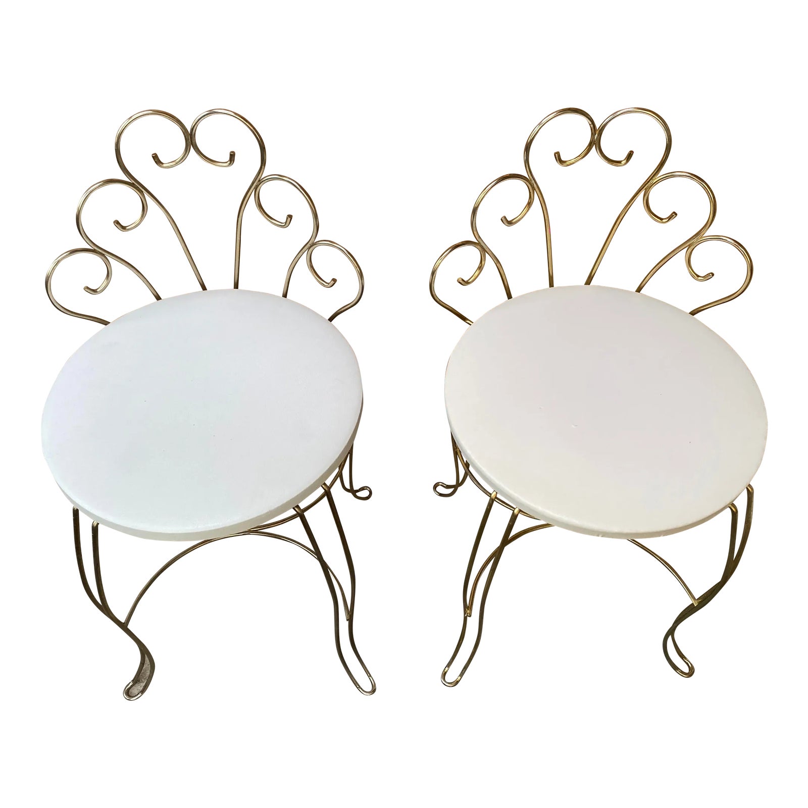 Mid 20th Century Hollywood Regency Pacsco White Vanity Chairs, Pair
