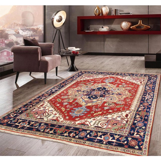 Rustic Serapi Rust/Navy Area Rug - 8' 0'' X 9'10'' For Sale - Image 3 of 10