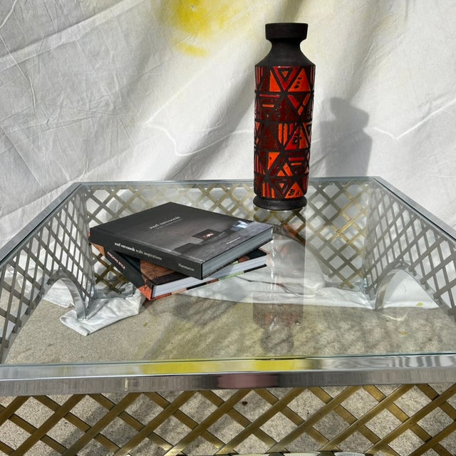 1970s Hollywood Regency Two-Tone Chrome & Brass "Cloister" Square Cocktail Table Attributed to Mastercraft For Sale In Chicago - Image 6 of 9