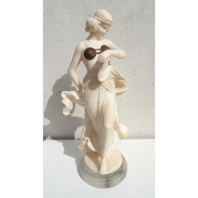 Art Nouveau Carved Alabaster and Bronze Dancer, 1890s, in Very Good conditions. Designed 1890 to 1919