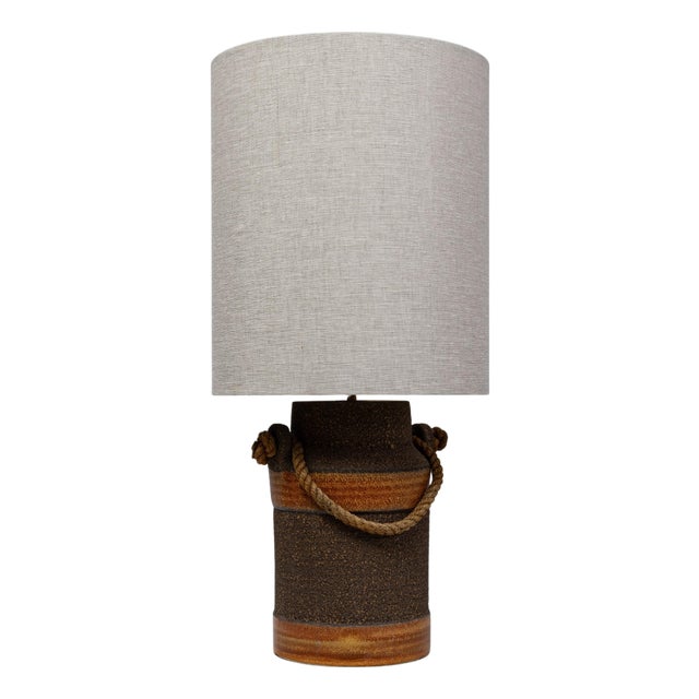 20th Century German Orange Ceramic Table Lamp With Rope Handle For Sale