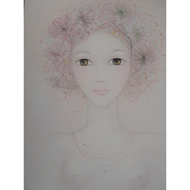 Mara Tran Long (1935-) Young girl in bloom, Les Ombellifères, 1974 Oil and gouache on panel Signed lower left Dated 1974...