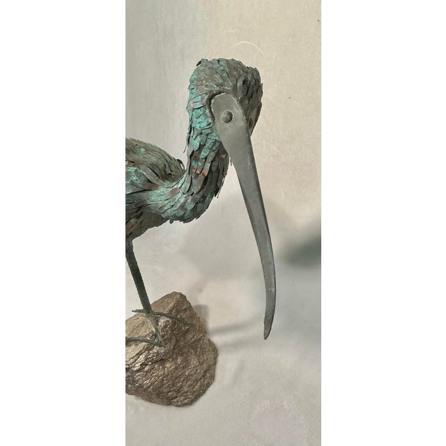 Vintage 50s 60s Ibis Sculpture Copper Natural Verdigris on Stone Base For Sale In Greenville, SC - Image 6 of 12