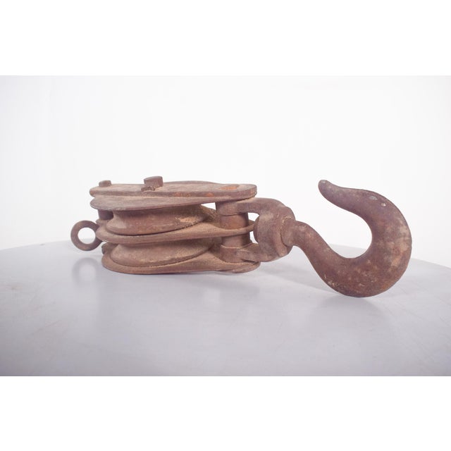 Metal Vintage Portuguese Double Iron Pulley, 1950 For Sale - Image 7 of 8