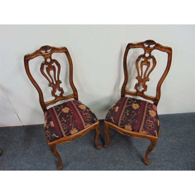 Rococo Italian Rococo Style Carved Walnut Side Chairs - a Pair For Sale - Image 3 of 8