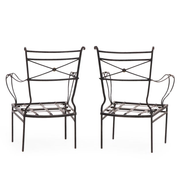 Black Pair of Neoclassical Style Bronze-Mounted Iron Armchairs Attributed to Comte, C. 1940 For Sale - Image 8 of 8