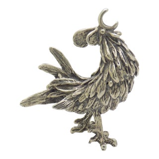 Vintage Italian Handmade Genuine Silver Rooster Cockerel Sculpture Rare Figurine For Sale