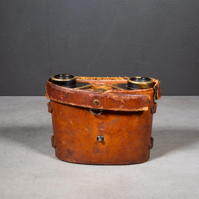 Antique Leather Wrapped German Binoculars and Case c.1921 For Sale - Image 9 of 10