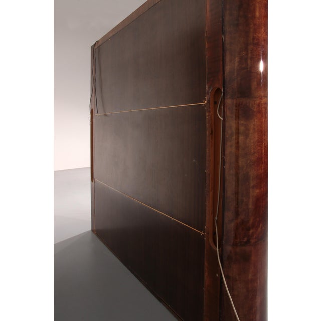 Brown Goatskin Bar Cabinet with Electric Lift and Mirror Interior by Aldo Tura, 1960 For Sale - Image 4 of 15