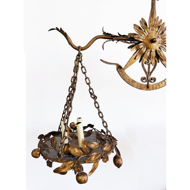 Gold Mid 20th Century Italian Gilt Floral Tole Hanging Scales of Justice Chandelier For Sale - Image 8 of 8