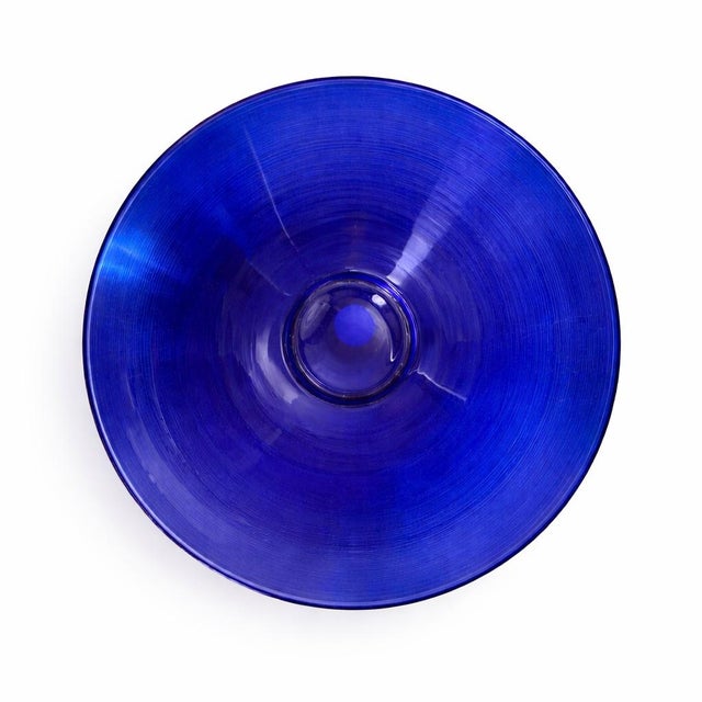 Arthur Court Arthur Court Designs Cobalt Blue Ribbed Art Glass Bowl – 14.25” For Sale - Image 4 of 7
