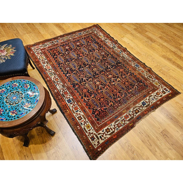 Vintage Persian Malayer Rug, Hand-Knotted Wool, Paisley Pattern, 5x6, Navy & Ivory For Sale - Image 9 of 18